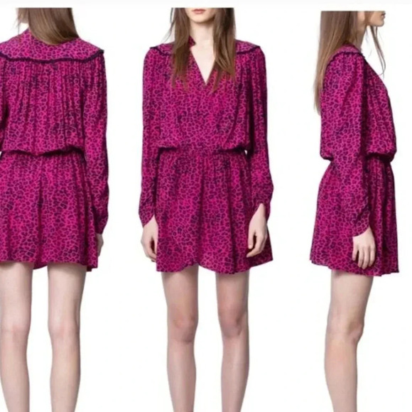 Zadig And Voltaire Reveal Mini Dress Leopard Animal Print Pink Black Size Small - Picture 8 of 13